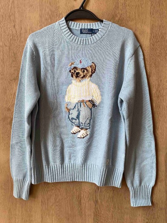 Polo Ralph Lauren Sweaters - Polo Ralph Lauren Light Blue Preppy Polo Bear Intarsia Crewneck Knit Sweater